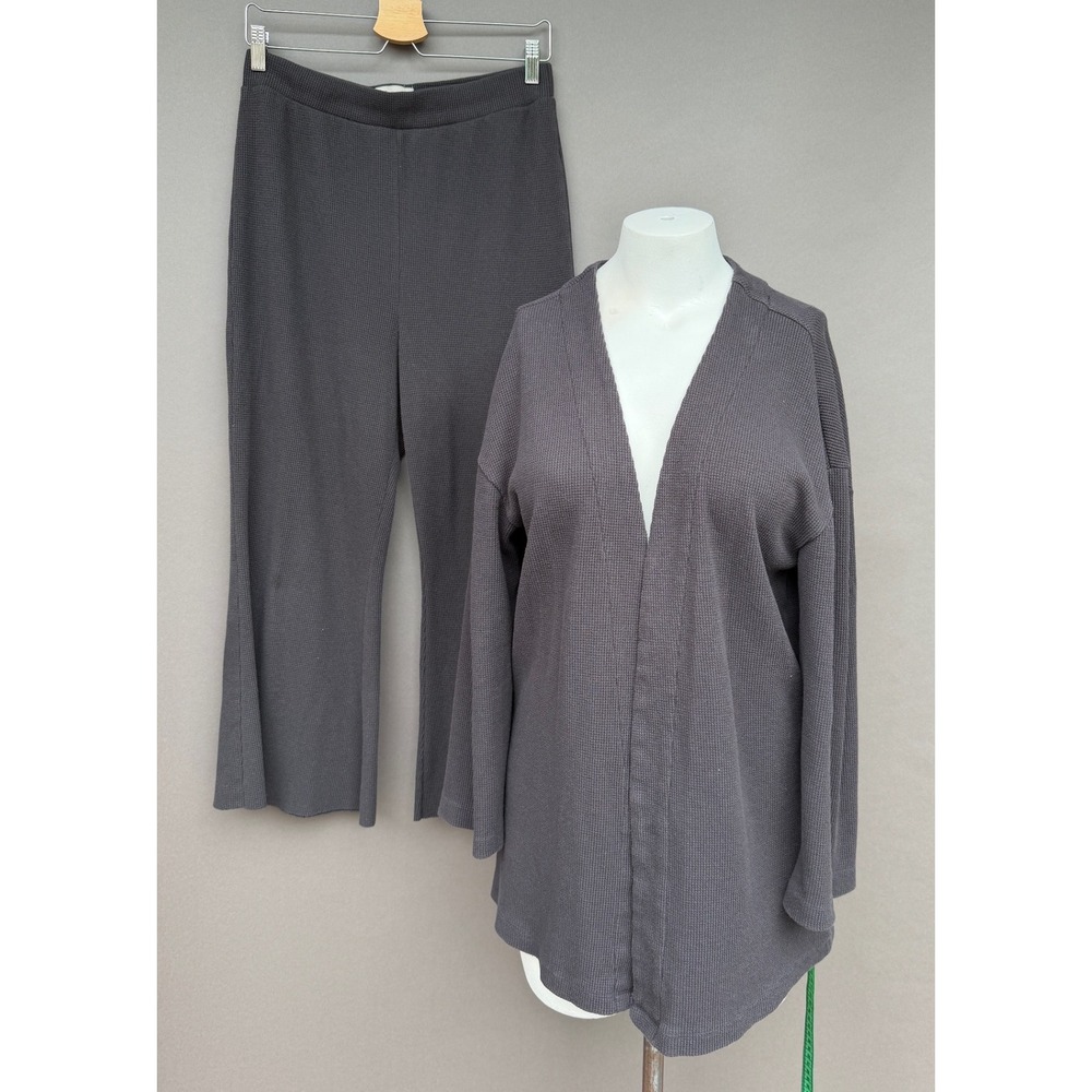 Anthropologie Saturday Sunday S Gray Waffle Knit Cardigan Wide Pant Set Thermal